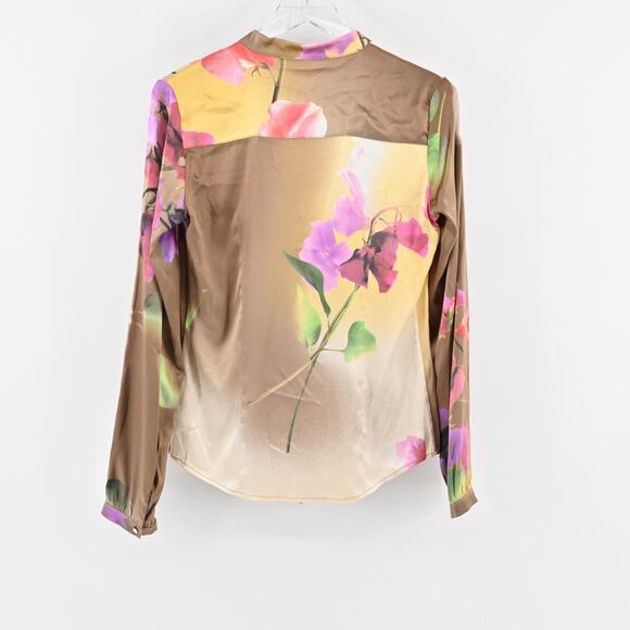 Vtg Y2k ROBERTO CAVALI Womens Silk Top Size 8 Floral Satin V Neck Button Fairy - Picture 2 of 13